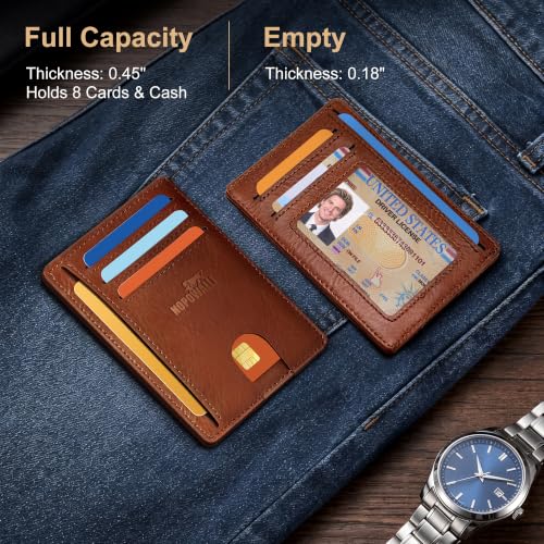 Genuine Leather Mens Wallet Slim RFID Blocking Credit Card Holder - color: VegTan BrickBrown
