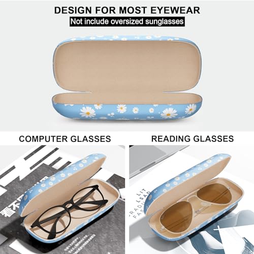 Eyeglasses Case, Hard Shell Protective Case for Glasses, Unisex for Women Men - color: Blue Daisy