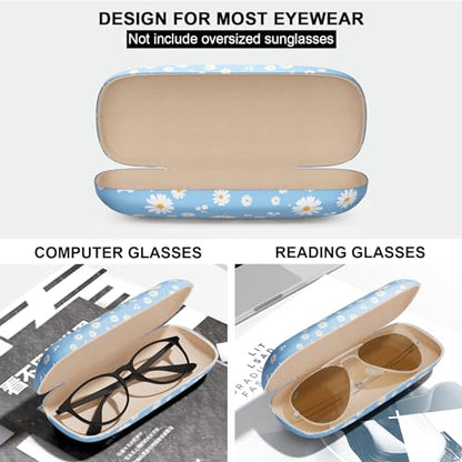 Eyeglasses Case, Hard Shell Protective Case for Glasses, Unisex for Women Men - color: Blue Daisy