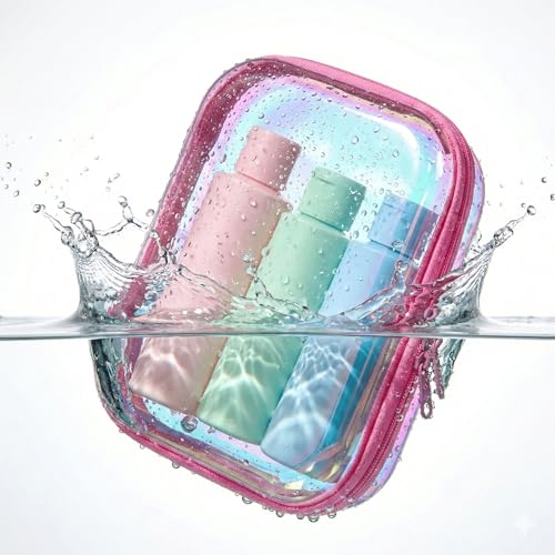 Clear Hard Shell Zipper Organizer Cases, 2 Pack, Iridescent - color: Pink Iridescent