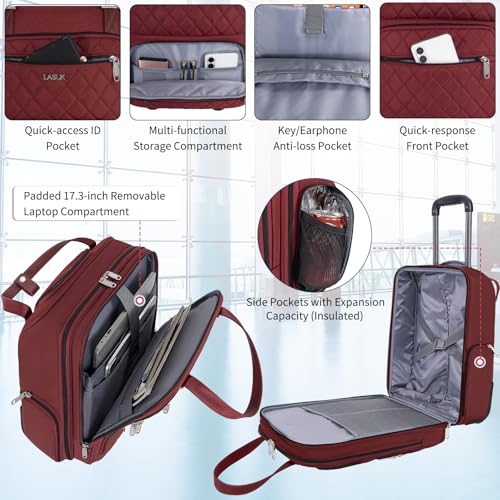 Underseat Carry On Luggage with Wheels, Burgundy, 17" - color: Burgundy