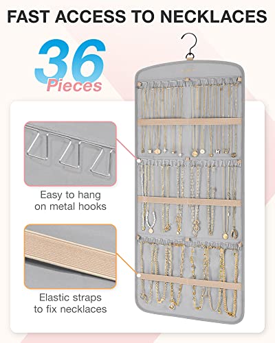 BAGSMART Hanging Jewelry Organizer, Necklace Holder Anti-tangle, Large Grey - color: Grey, size: Large - Standard