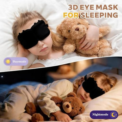 Kids Sleep Mask, 3D Contoured Eye Mask for Sleeping - color: Black
