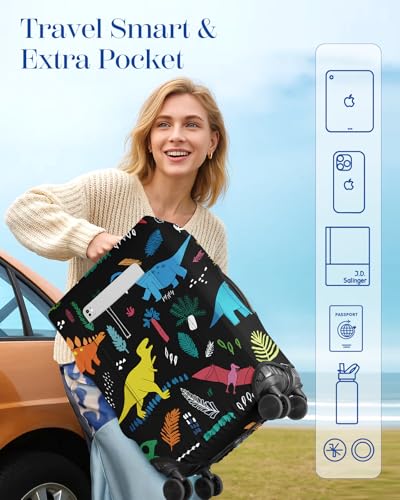 Slohif Luggage Cover for Suitcase Tsa Approved Protector - Dinosaur Luggage Sleeve Large Suit Case Cover Travel Stretch Baggage Case Protective Washable Fit 24-27 Inch - size: M-(24-27) Inch, style: Dinosaur