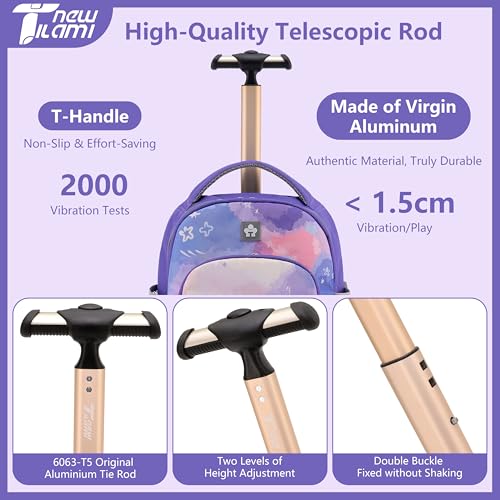 NEW TILAMI 16 Inch Rolling Backpack with Lunch Bag for Girls Boys School - color: Purple Watercolor