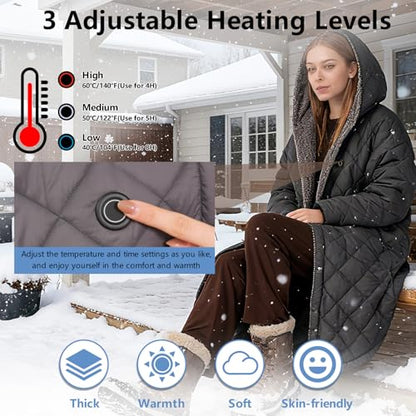 Portable Heated Battery Blanket,Cordless Wearable Heated Throw | Wireless Wearable, 20000mah, Electric Throw Blanket, Snuggle Heated Coat Hoodie Heating Robe for Inside and Outside,45‘’×32''