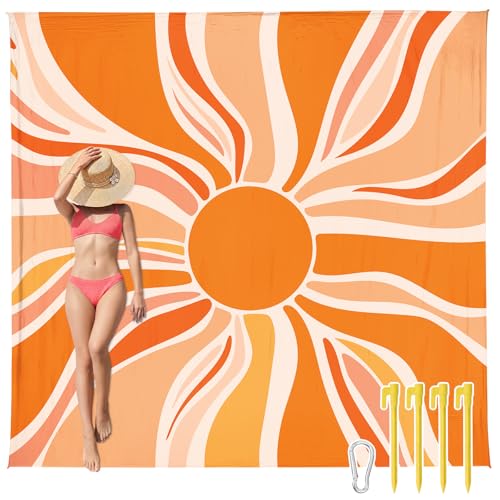 AlphaBeing Beach Blanket Waterproof Sandproof, Extra Large Beach Mat - color: Sun, size: 79“×83”