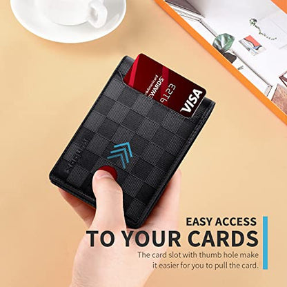 RUNBOX Wallet for Men, Slim Leather Bifold, RFID Blocking Card Holder - color: carbon black& plaid