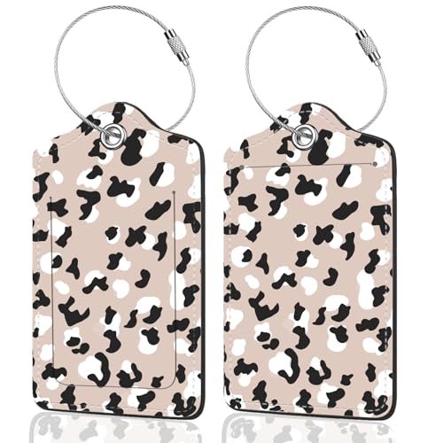 2Pack Luggage Tags for Suitcases, Cute Unique Pu Leather Cruise Luggage Tag with Privacy Cover ID Label Address Card and Metal Ring Suitable for Women Men Kids Travel Bag Beige Black Leopard - color: Beige Black Leopard