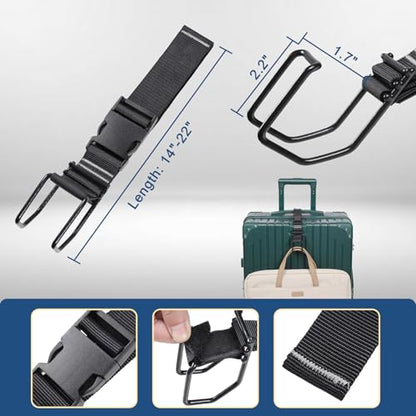 J Hook Luggage Strap, Luggage Hooks for Add A Bag Carry On, Adjustable Bag Strap Hook Flight Attendant Must Haves, Hands-Free Travel Accessory (Black, Large) - size: Large-1pcs