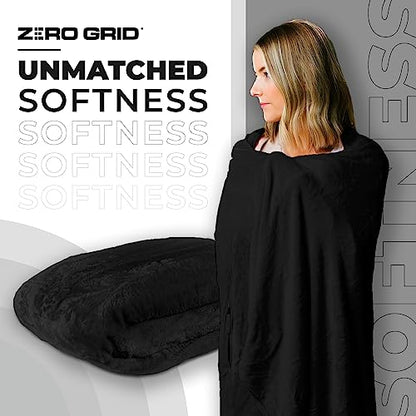 Zero Grid Lightweight Airplane & Travel Blanket with Foot Pockets, Black - color: Black
