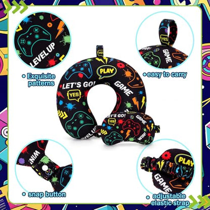 Gilprop 2 Pcs Gaming Neck Pillow for Travel with Sleep Eye Mask - style: Gaming