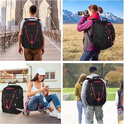 18.4 Inch Laptops Backpack, Red 55-60L Large Travel Laptop Backpack - color: Black-red, size: 18inch(21.5*16.3*9.9")