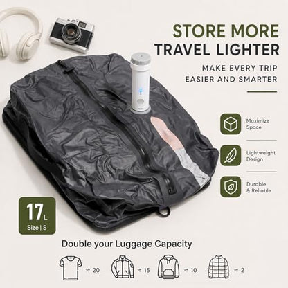 Storage Bags for Travel with Wireless Rechargeable Air Pump, Travel Essentials Space Saver Compression Bag for Luggage, Suitcase, Backpack, Vacuum Seal Bags for Home Storage Clothing 3-Pack
