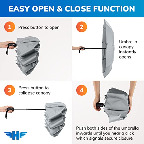 HERO Windproof Travel Umbrella – Premium Auto Open/Close, Lightweight, Compact, Portable Umbrella with 2-Person Coverage for Travel – Fits Easily in a Purse or Backpack - color: Gray