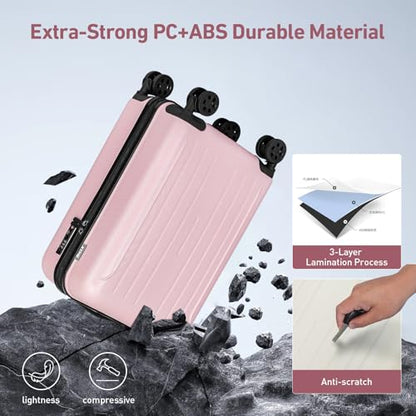 KYME Carry On Luggage Sets 3 Piece 20 Inch Suitcase Set with Duffel Bag - color: Pink, size: 3Pcs Set(DB/TB/20)