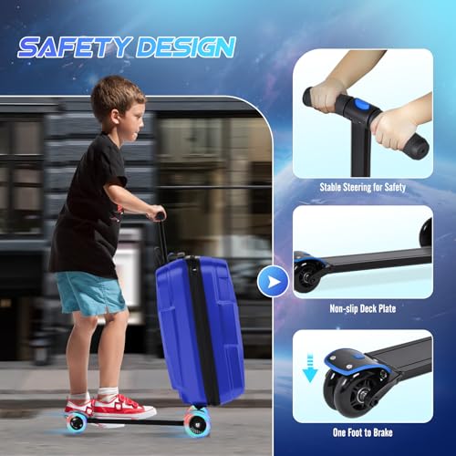 2-in-1 Folding Scooter Luggage for Kids & Adults, Ride-On Suitcase - color: blue