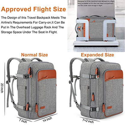 Lumesner 40L Expandable Carry On Travel Backpack with 4 Packing Cubes - color: Grey, size: 20 inches