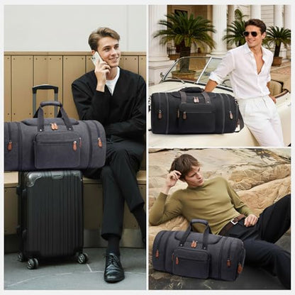 Sucipi Canvas Duffel Bag for Men, Expandable Weekend Overnight travel bags - color: Black