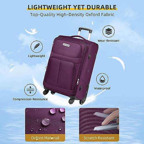 LARVENDER Luggage Sets 5 Piece Softside Expandable Suitcase Sets, Purple - color: Purple, size: 5 Piece Set