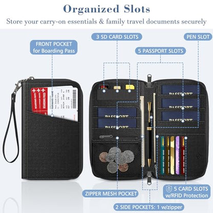 FINTIE Family Passport Holder Wallet Travel Document Organizer Clutch Bag - color: Black