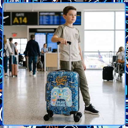 Kids Luggage Set Carry On Suitcase with U shaped Pillow Rolling Toddler Suitcase for Boys Travel Set Hardside Luggage with Spinner Wheels Airline Approved, Game Controller Pattern - color: 1 Game Controller