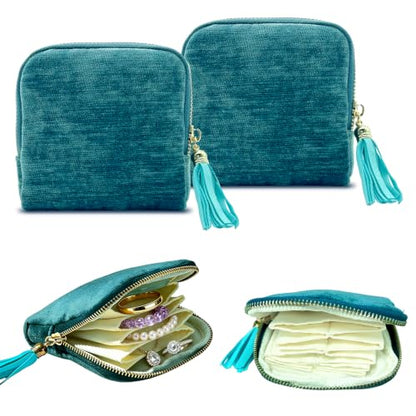 2PCS Travel Jewelry Case,Portable Soft Velvet Jewelry Travel Pouch-Blue - color: Blue-2PCS