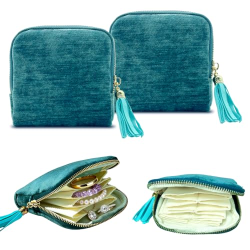 2PCS Travel Jewelry Case,Portable Soft Velvet Jewelry Travel Pouch-Blue - color: Blue-2PCS