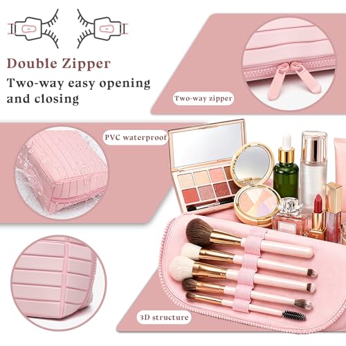 Travel parallel vertical Makeup Bag with Fold-Down Design and Adjustable Dividers,upright Cosmetic Toiletry Bags Pink - color: Pink