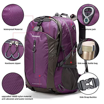 SPEEDPARK 40L Hiking Backpack, Lightweight Camping Daypack with Rain Cover - color: Purple
