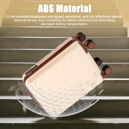 20 Inch ABS Hard Shell Travel Checked Luggage With Combination Lock, Beige - color: Beige, size: 20 Inch