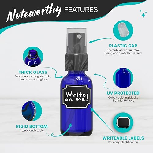 Nevlers 1 Oz Blue Glass Spray Bottles for Cleaning & Refreshment 24 Pack - color: Blue