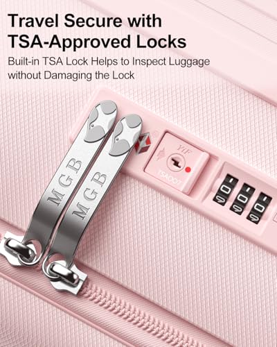 MGB Large Checked Luggage, 26 Inch PC Hardside Scratch Resistant Suitcase with Spinner Wheels, Top Opening Expandable Hardshell Suitcase with TSA Lock for Travel & Business - color: Peach Pink, size: 26 Inch - Checked