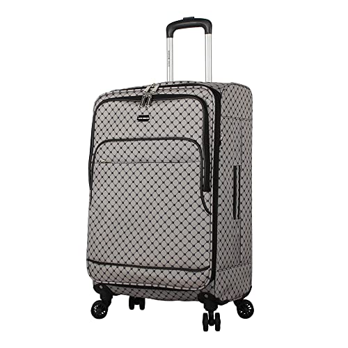 Steve Madden Designer Luggage Collection - Lightweight 24 Inch Expandable Softside Suitcase - Mid-size Rolling 4-Spinner Wheels Checked Bag (Noble Black/Grey, 24in) - color: Noble Black/Grey, size: 24 Inches