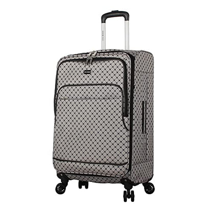 Steve Madden Designer Luggage Collection - Lightweight 24 Inch Expandable Softside Suitcase - Mid-size Rolling 4-Spinner Wheels Checked Bag (Noble Black/Grey, 24in) - color: Noble Black/Grey, size: 24 Inches