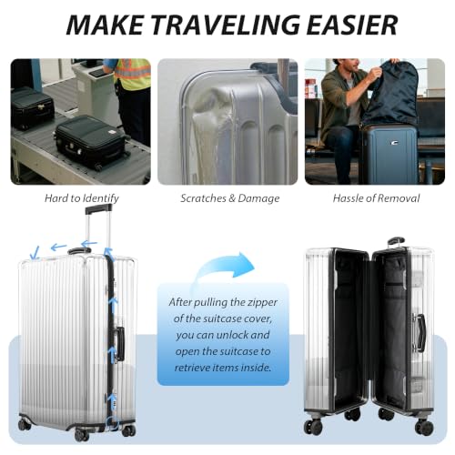 Transparent PVC Suitcase Cover, No Disassembly Required Clear Luggage Protector Suitcase Cover - color: Clear Black Trim, size: 22