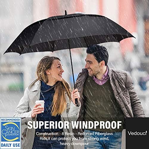 USA Large Oversize Golf Umbrella Double Canopy Vented Windproof Stick Umbrella with Teflon Coating, Automatic Golf Umbrellas,Black - color: Black, style: Modern