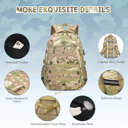 ACESAK 3PCS Camo Backpack for Boys with Lunch Box Pencil Case - color: Khaki Camo