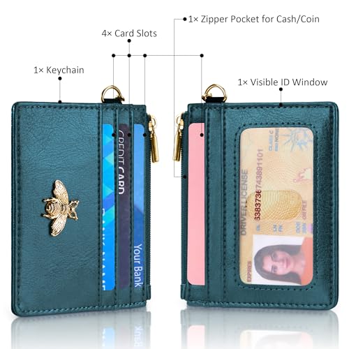 SEAVILIA Credit Card Holder Small Keychain Wallet for Women RFID Blocking - color: Peacock Blue