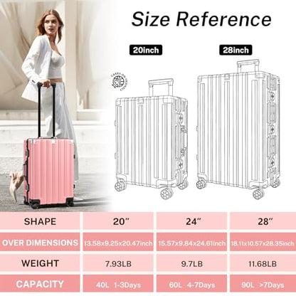Krute Zipperless Luggage 28inch Checked Hard Shell Suitcases with Wheels - color: Pink, size: Large (28 Inch)
