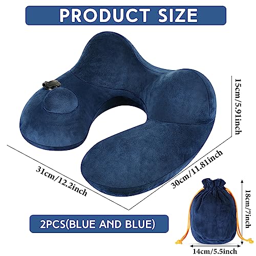 Xtinmee 2Pcs Self-Inflatable Pillow Soft Airplane Travel Pillow with Compact Bag for Long Flight Neck Cushion for Head Support Car Home Office 12.2x11.81x5.91in(Navy Blue) - color: Navy Blue