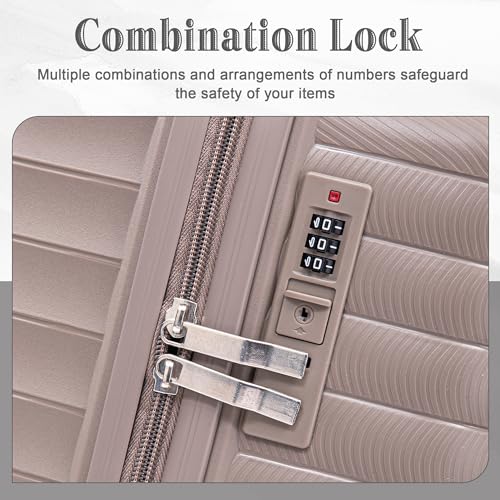 Hardside Luggage Sets, Lightweight Stripes Suitcase with Spinner Wheels, Champagne-PP - color: Champagne-PP, size: 20/24/28 Inch