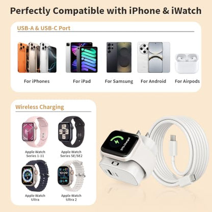3-in-1 Charging Blocks for Apple Watch,23W Dual Port Compact Charger Block