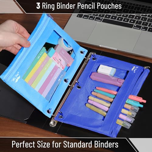 Mr. Pen- Pencil Pouch for 3 Ring Binder, 2 Pack, 10"x6.75", Smooth Zipper - color: Blue Shades, size: 2 Pack
