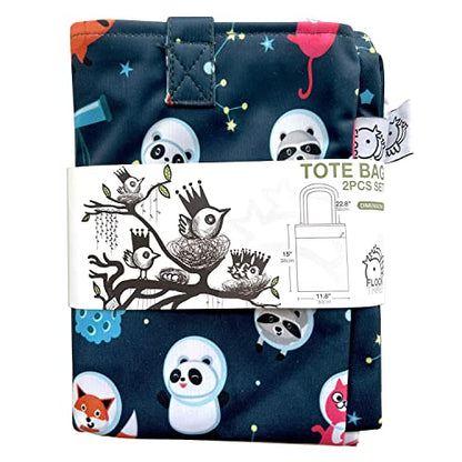 2PCS Bundle Wet Dry Bag Waterproof Tote Reusable Wet Clothes Baby Diapers Stroller Swimsuit Travel Small Larger Electronics Toiletries Pouch Dinosaur and cute Animals - color: Dino & Space Animals