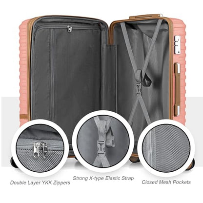 Joyway 28 Inch Large Luggage Hardside Suitcase with Spinner Wheel, Lightweight 3 Piece Suitcase Set with TSA Lock(Pink) - color: Pink brown, size: 3 Piece Set (28 Inch)