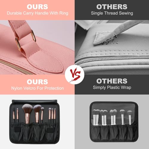 Mocado Travel Makeup Bag with Mirror Makeup Case with 8 Makeup Brushes - color: Pink With Brushes