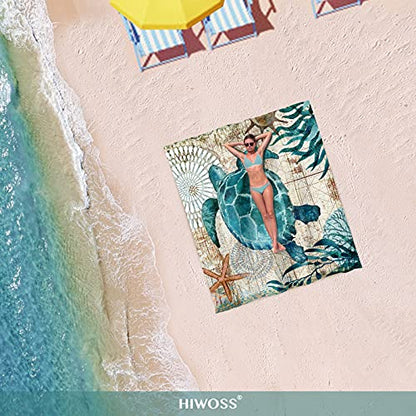 Beach Blanket Waterproof Sandproof Large with Sand Pockets Carry Bag - color: Seaturtle