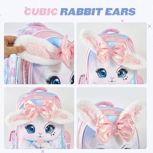 KidsPUNK Backpack for Girls Elementary:16 Inch Cute Rabbit School Bookbag - color: 16 Inch Pink Rabbit