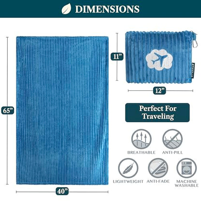 PAVILIA Travel Blanket and Pillow, Soft Ribbed Fleece Airplane, Teal Blue - color: Sea Blue